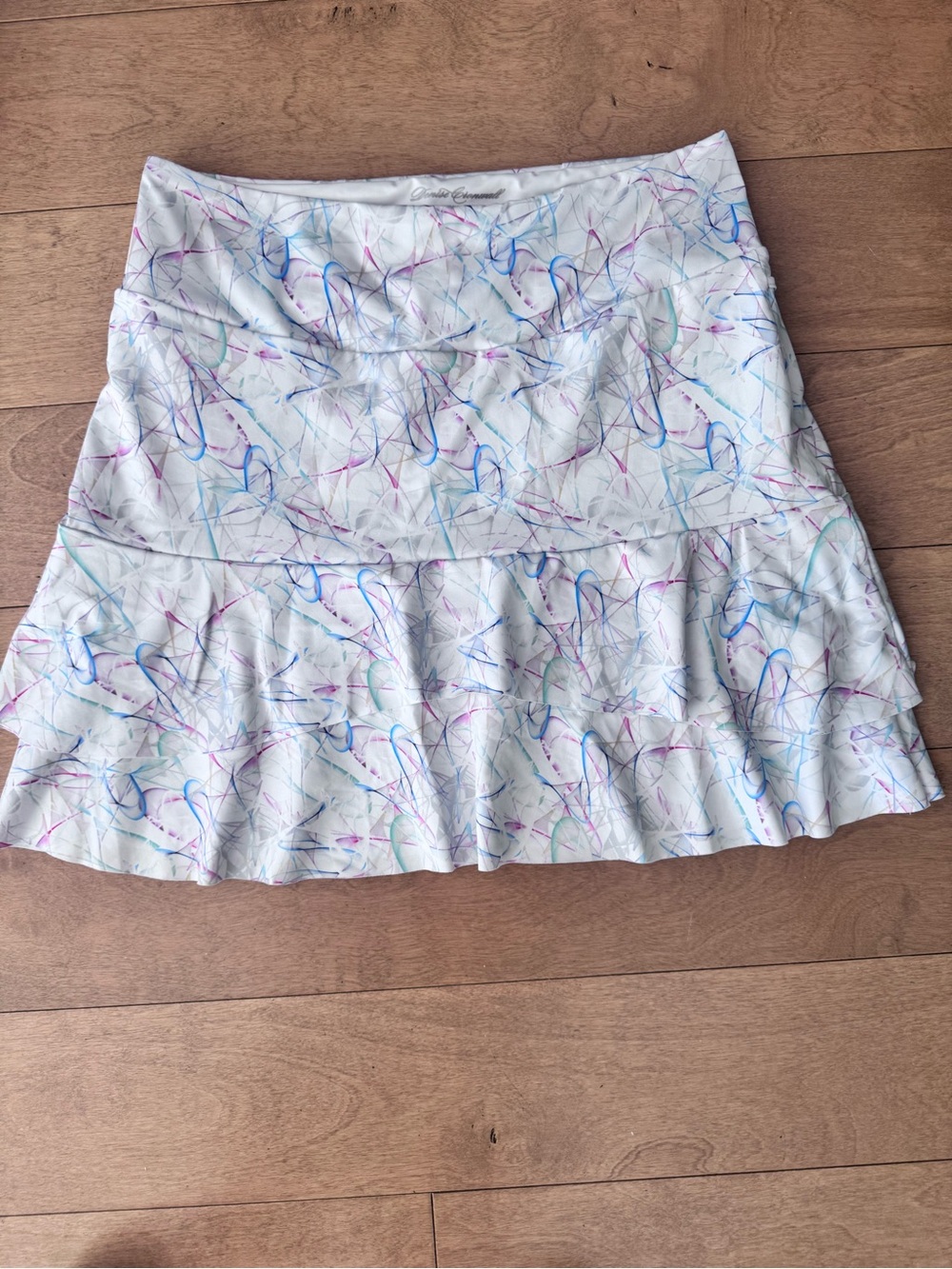 Denise Cronwall White Multicolor Print Ruffle Tennis or Pickleball Skort